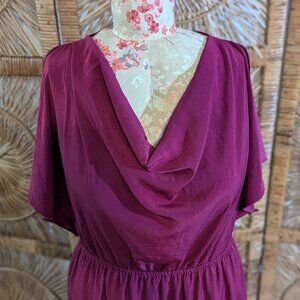 Mossimo Magenta Cowl Draped Neck Elastic Waist Flutter Sleeve Dress EUC Sz XL